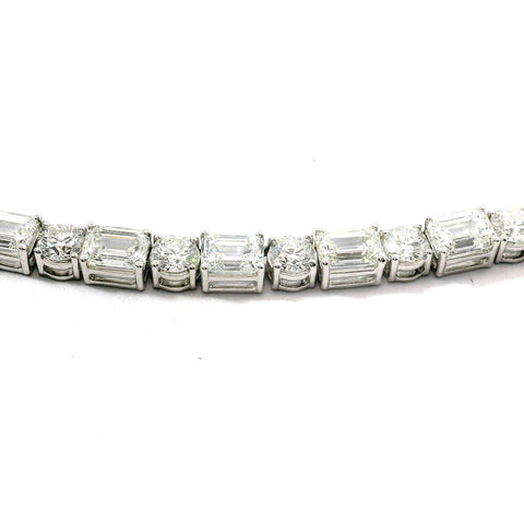 18KT WHITE GOLD ROUND AND EMERALD CUT DIAMOND LINE NECKLACE 165-00497