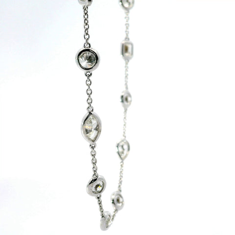 18KT WHITE GOLD MIXED SHAPE DIAMOND STATION NECKLACE 165-00493