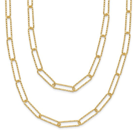 14K Polished and Textured 2-strand Paperclip Necklace