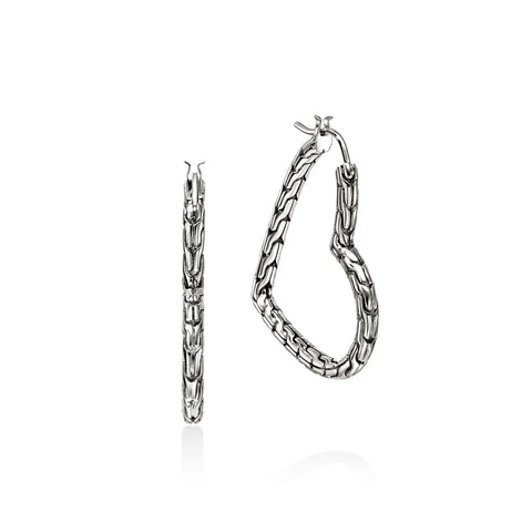 John Hardy Essential Heart Hoop Earrings, Sterling Silver, 31.7MM EB98969
