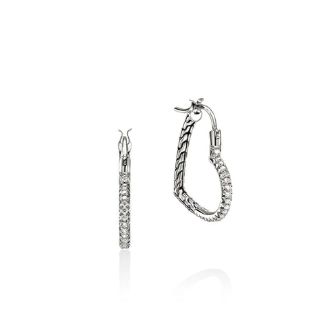 John Hardy Essential Heart Hoop Earrings, Sterling Silver, Diamonds, 21MM EBP989682DI