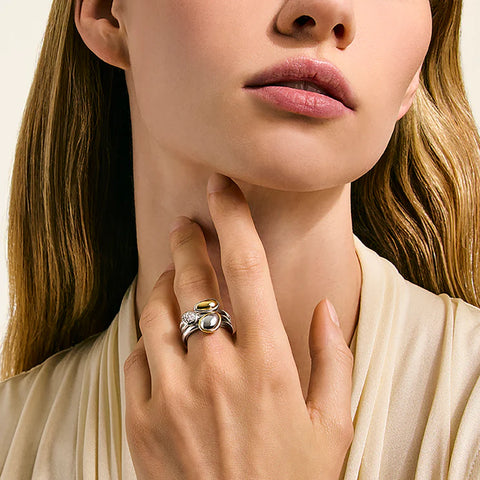 John Hardy Pebble Stacking Ring Trio, Gold, Sterling Silver, Diamonds RZZP9721332DI