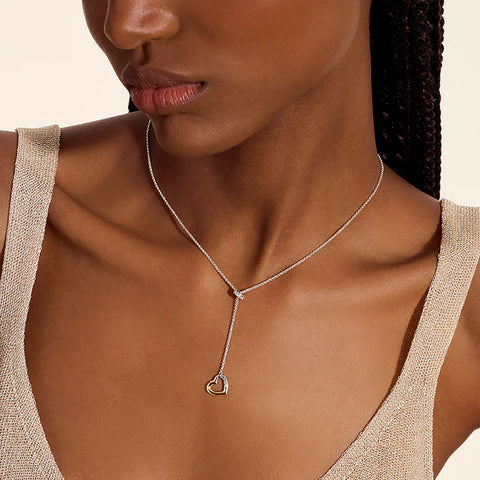 John Hardy Essential Heart Lariat Necklace, Sterling Silver, Gold, Diamonds, 1.5MM NZZP989902DI