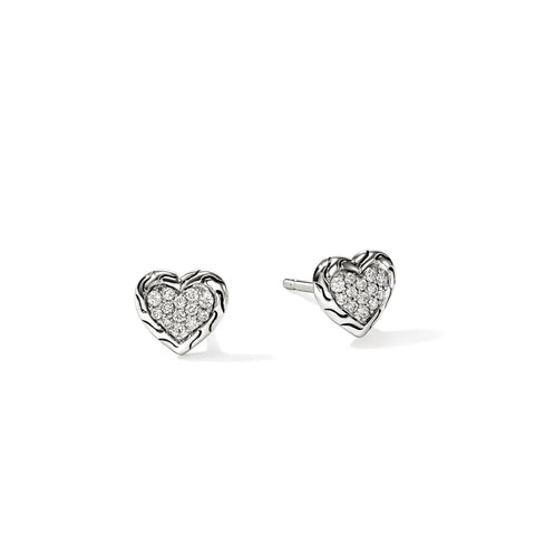 John Hardy Essential Heart Stud Earrings, Sterling Silver, Diamonds EBP989662DI