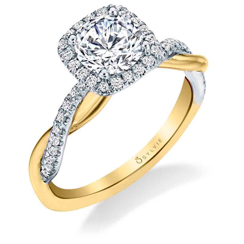 Sylvie Two Tone Cushion Halo Spiral Engagement Ring S1724