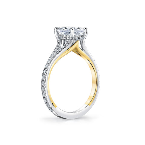 Sylvie Iconelle Two Tone Shell Taper Hidden Halo Engagement Ring - Whitney S5032