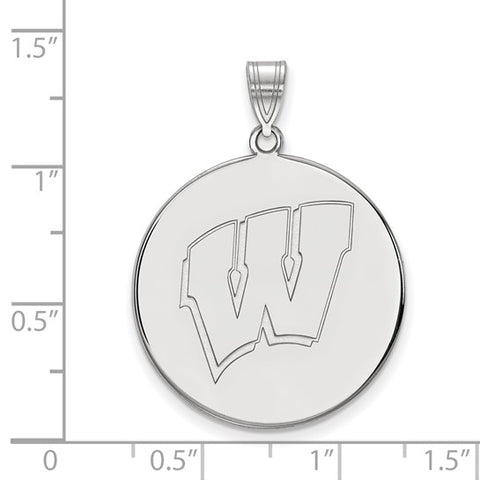 Sterling Silver University of Wisconsin Letter W Extra Large Disc Pendant