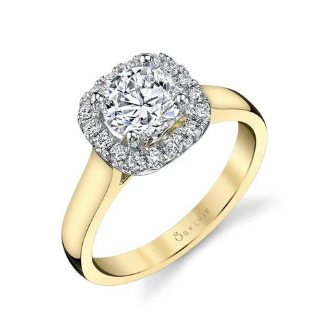 Sylvie Cushion Halo Engagement Ring Two Tone SY756-YG-TT