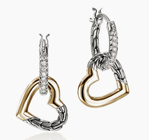 JH Essential Heart Drop Earrings, Gold, Sterling Silver, Diamonds EZZP989712DI