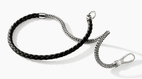 John Hardy Double Wrap, Silver, Leather, 4.5MM BU901254BL
