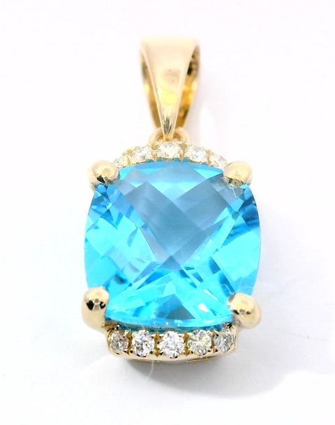 14KT YELLOW GOLD BLUE TOPAZ PENDANT 230-02441