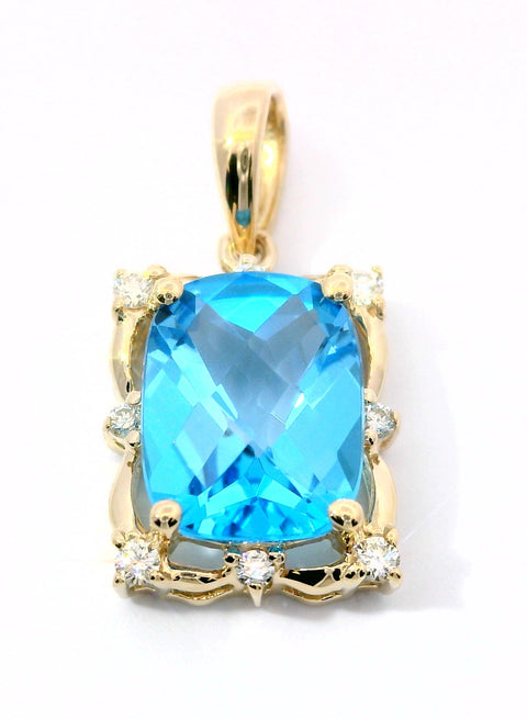 14KT YELLOW GOLD BLUE TOPAZ PENDANT 230-02444