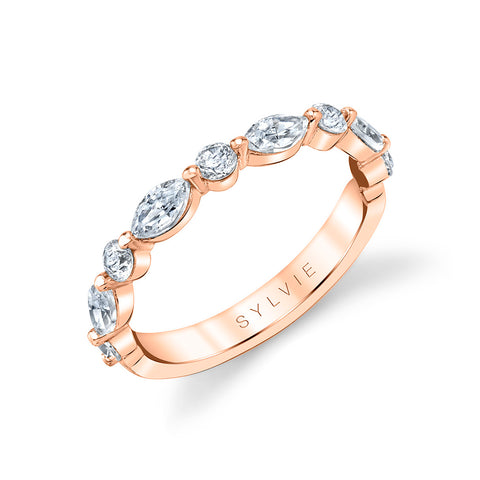 Sylvie Marquise Wedding Band With Shared Prongs B1P09