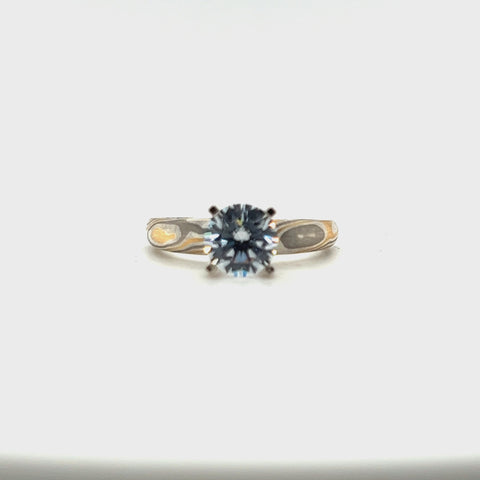 Custom Mokume Gane Gold & Silver Solitaire Engagement Ring