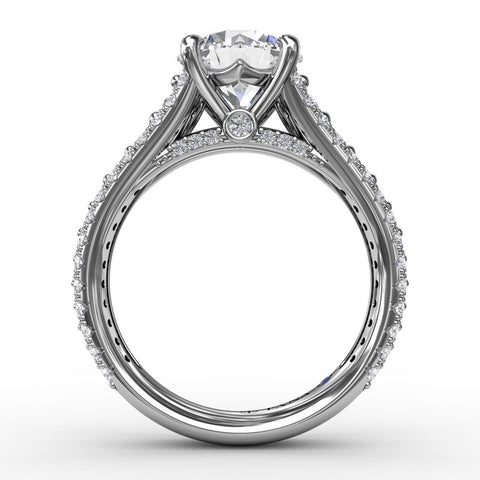 Fana Classic Round Diamond Solitaire Engagement Ring With Triple-Row Diamond Shank S4048