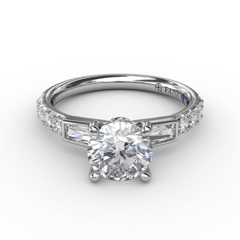 Fana Three-Stone Round Diamond Engagement Ring With Bezel-Set Baguettes S3296