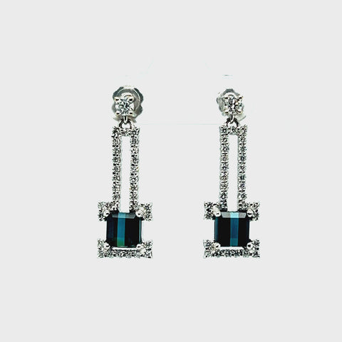 2.06CTW Indicolite Tourmaline & Diamond Earrings