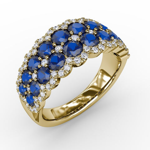 Sapphire and Diamond Double Row Ring R1636S