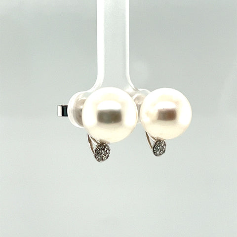 White South Sea Pearl and Diamond Modern Earrings