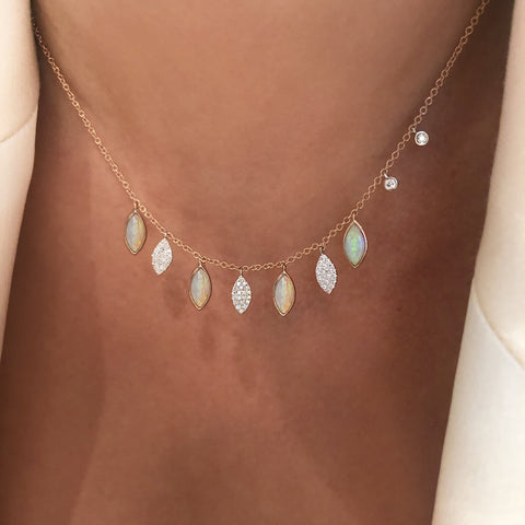 White Opal and Diamond Fringe Necklace
