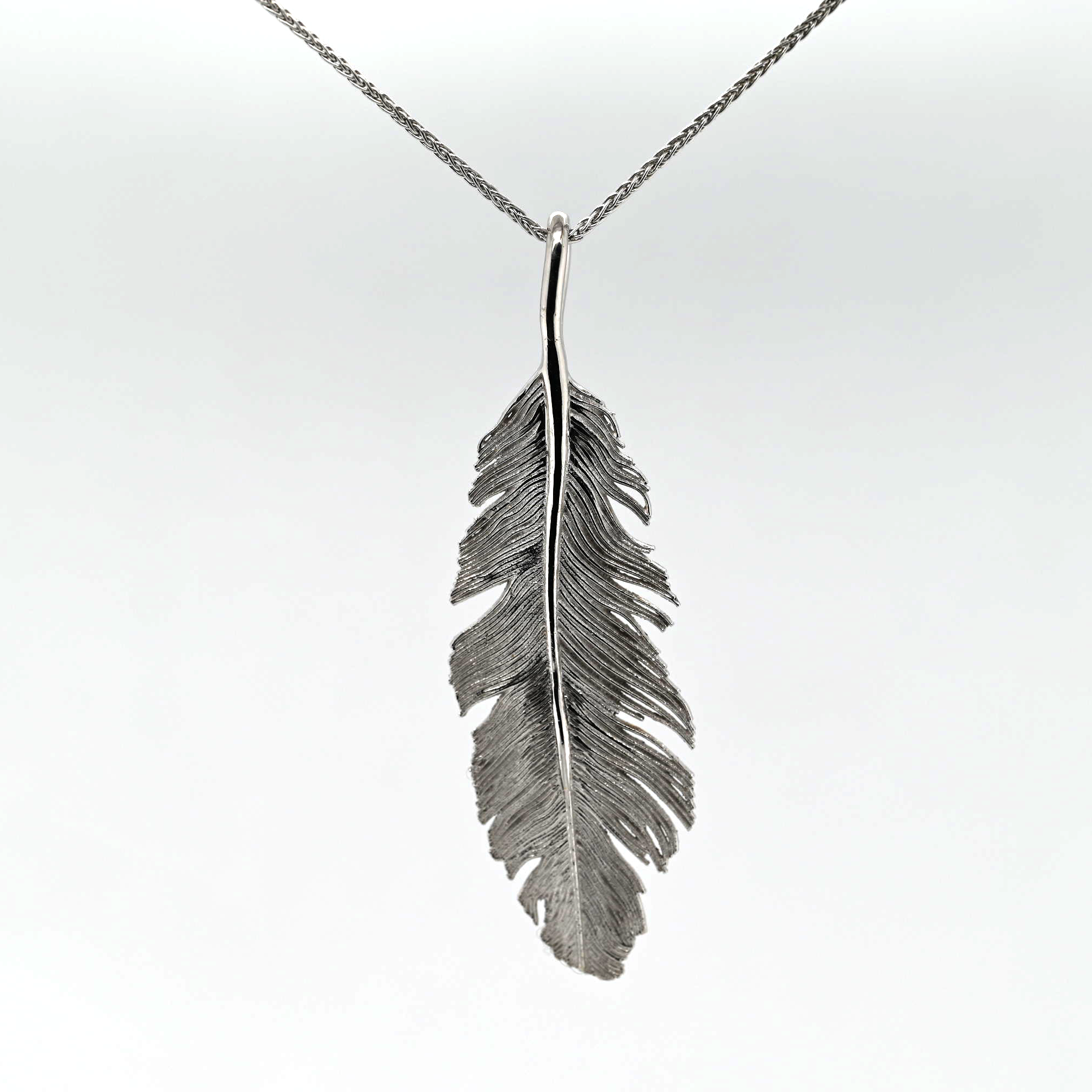 Sydney Evan 14k Large Diamond Feather Pendant Necklace | Neiman Marcus