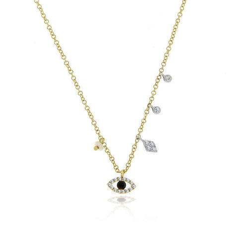 Yellow Gold Evil Eye Charm Necklace
