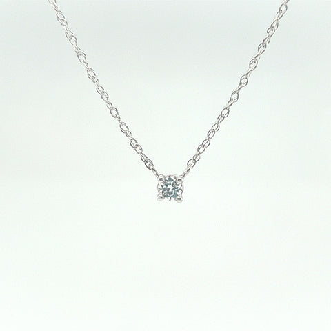 14k White Gold Round Diamond Solitaire Necklace