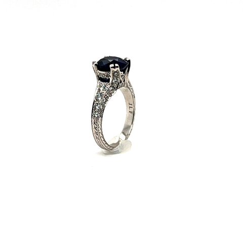 3.41CT NATURAL BLUE SAPPHIRE AND DIAMOND RING
