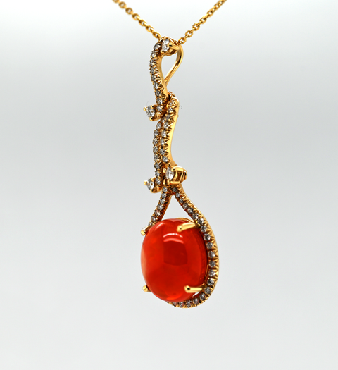 18k Couture 7.53ct Fire Opal and Diamond Pendant