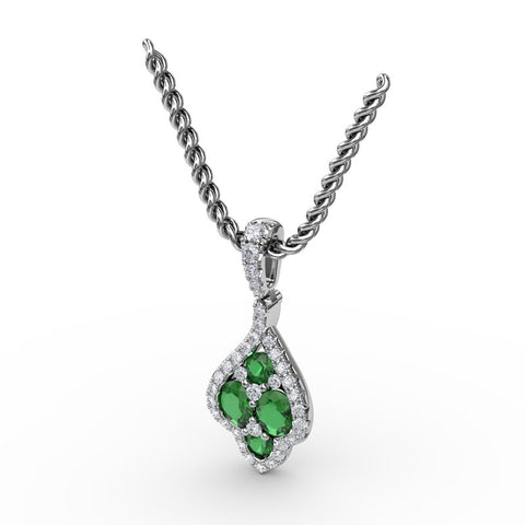 Fana Halo Emerald and Diamond Cluster Pendant P1740E