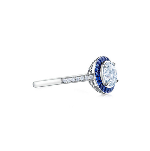 KWIAT Diamond Engagement with Sapphire Accents Ring F-1003FLOE-0-DIASAP-PLAT