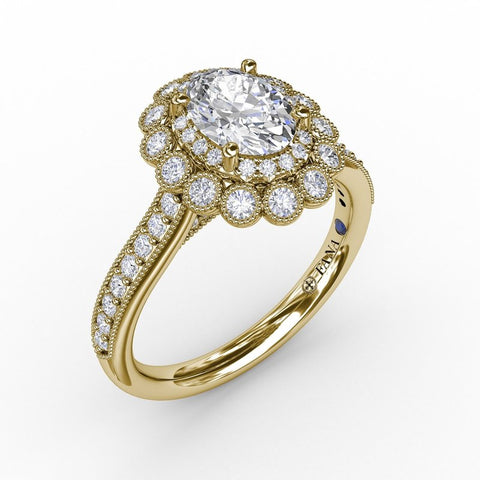 Fana Vintage Double Halo Oval Engagement Ring With Milgrain Details S3189