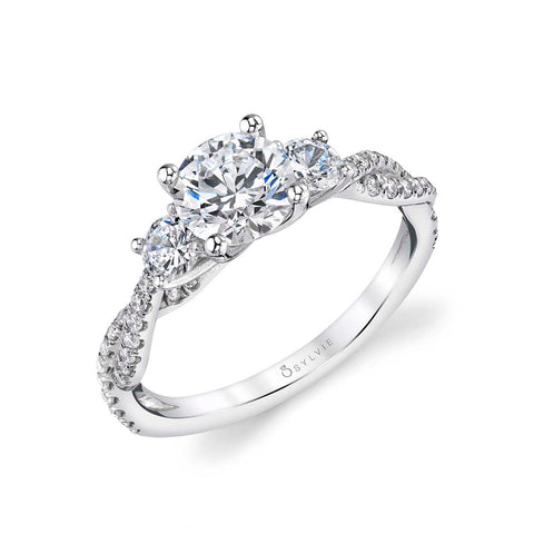 Sylvie Gina Woven Round Three Stone Engagement Ring S1940S