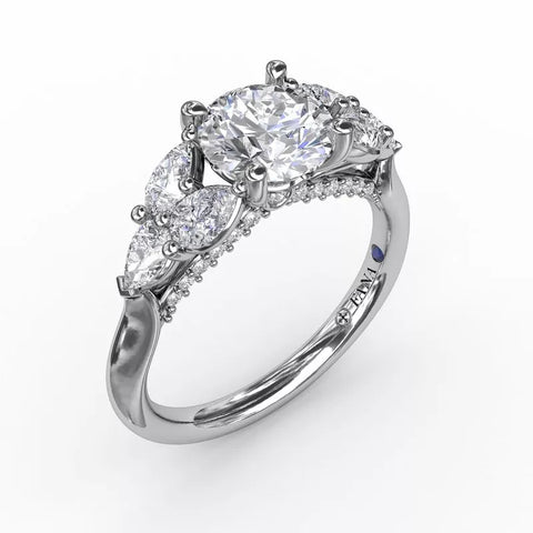 Fana Floral Multi-Stone Engagement Ring with Diamond Leaves 3209