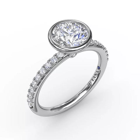 Fana Contemporary Bezel-Set Solitaire Engagement Ring With Diamond Band 3342