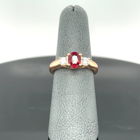 14K Rose Gold 1.20CT Natural Ruby and Diamond Three Stone Ring