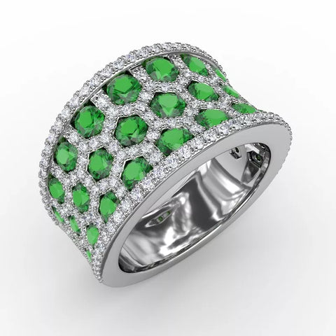 Motif Emerald and Diamond Honeycomb Ring R1558E