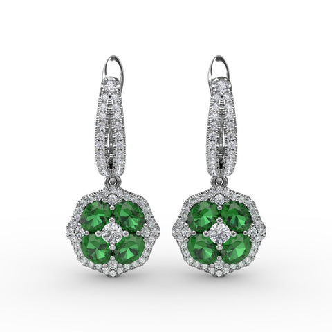 FANA Emerald and Diamond Cluster Drop Earrings ER1576E