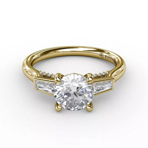 Fana Three-Stone Round Diamond Engagement Ring With Tapered Baguettes 3299