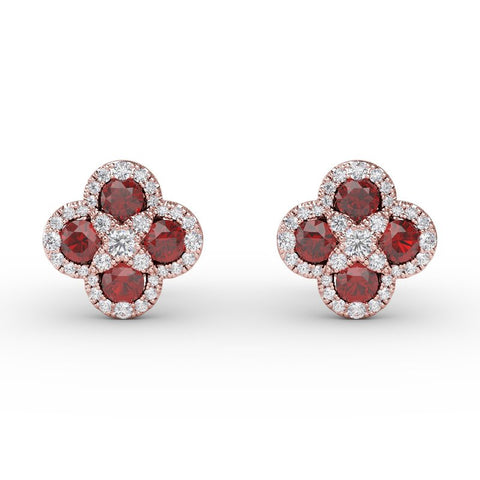 FANA Ruby and Diamond Cluster Studs ER1643R