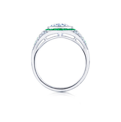 KWIAT Diamond Engagement with Emerald Accents Ring F-1068FLOE-0-DIAEME-PLAT