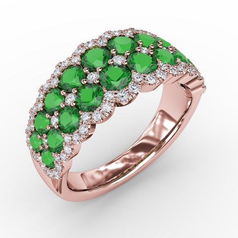 FANA Emerald and Diamond Double Row Ring R1636E