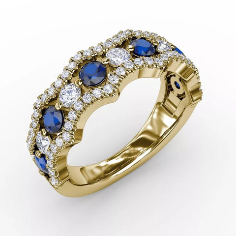 FANA Endless Romance Sapphire and Diamond Wave Ring R1568S