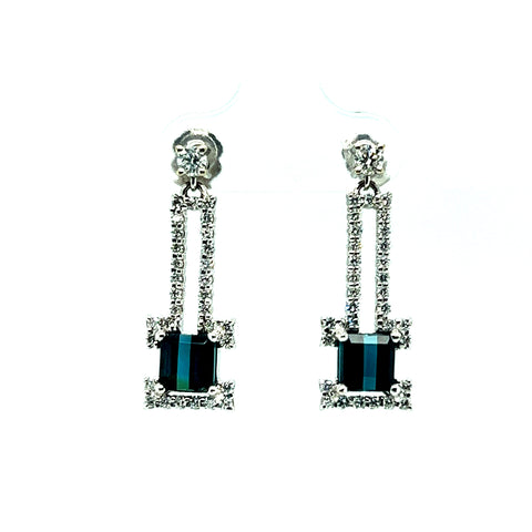 2.06CTW Indicolite Tourmaline & Diamond Earrings
