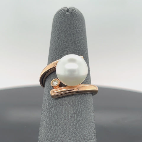 14k Rose Gold Bypass South Sea Pearl and Diamond Ring
