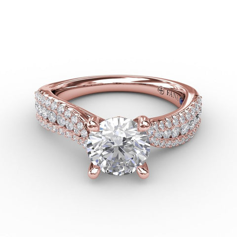 Fana Contemporary Solitaire Engagement Ring With Multi-Row Tapered Diamond Band S3115