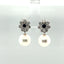 White Fresh Water Pearl with Sapphire and Diamond Dangle Earrings