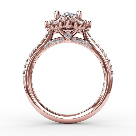 Fana Mixed Shape Oval Diamond Halo Ballerina Style Engagement Ring S4026
