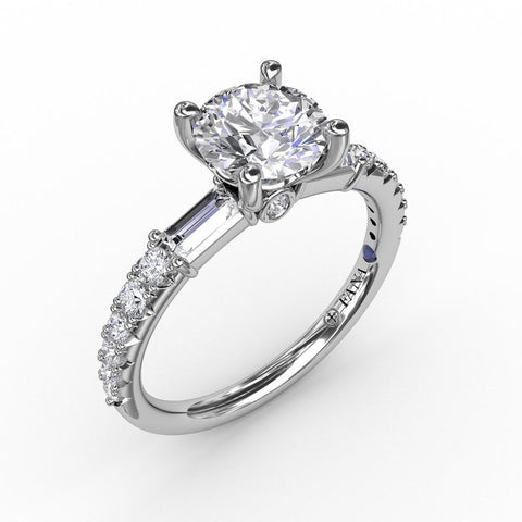 Fana Contemporary Diamond Solitaire Engagement Ring With Baguettes 3327