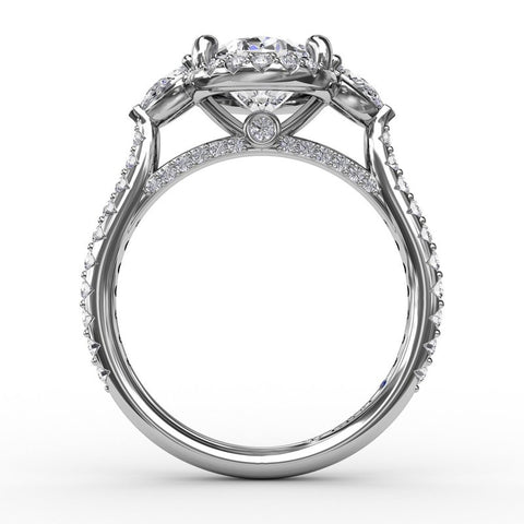 Fana Oval Diamond Halo Engagement Ring With Pear-Shape Diamond Side Stones 3280